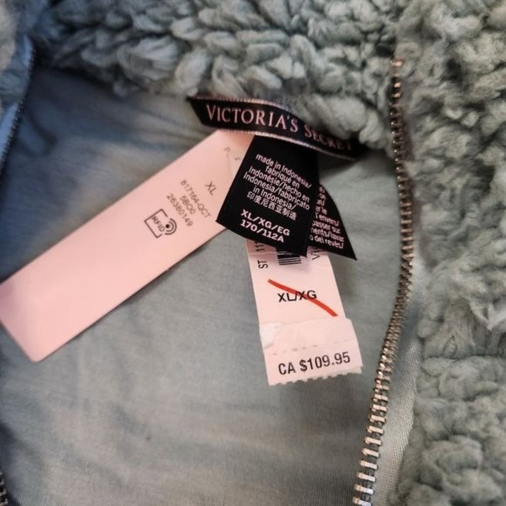 Victoria's Secret Womens Green Sherpa Half-Zip Hoodie Pullover - Picture 11 of 12